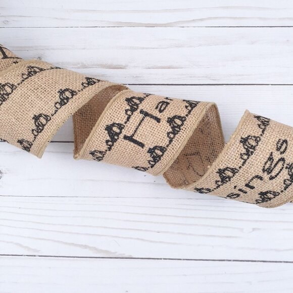 Wired Primitive Burlap Ribbon Harvest Blessings 3 in x 120 in R4 - Picture 1 of 2